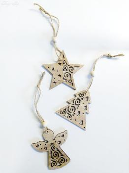 3 weihnachtliche Holzanhänger